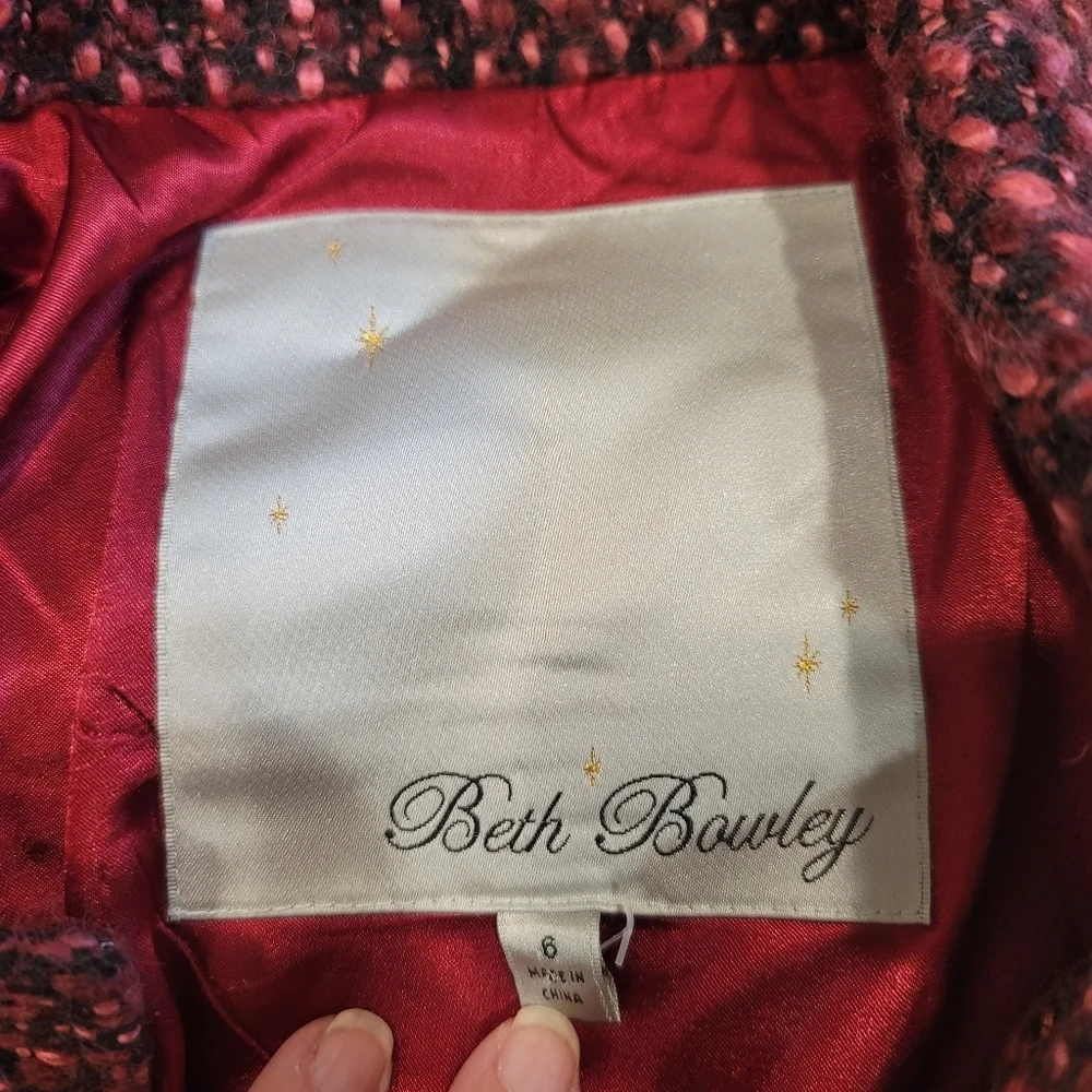 Sz 6 Wine Burgundy Beth Bowley Bouclé Coat - Picture 8 of 10